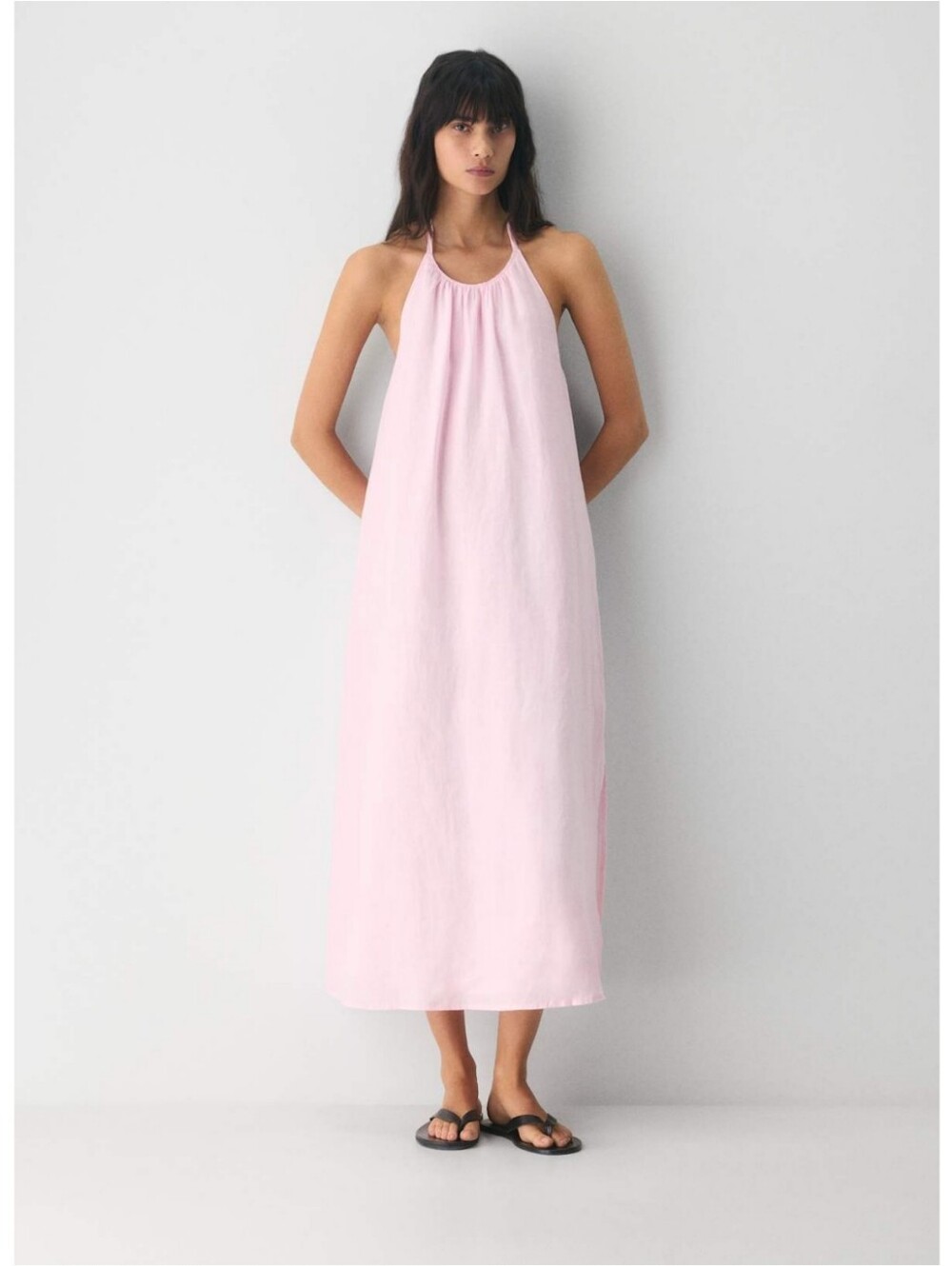 Little Moon × Aritzia Sunpost Linen Halter Dress Villa Pink Nwt